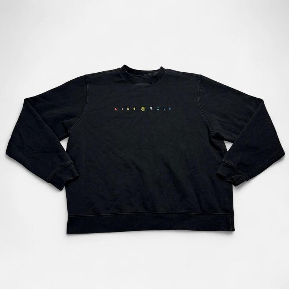 Nike Golf Rainbow Embroidered Center Logo Crewneck Sweatshirt Black Men’s Large - Picture 1 of 6